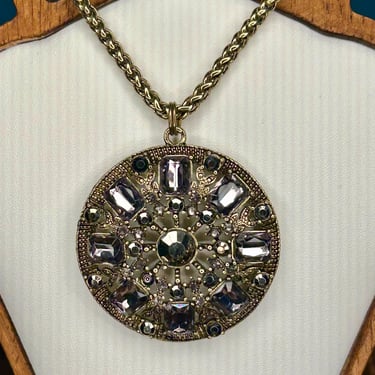 Vintage Lilac Rhinestone Pendant Nancy Rise NR Signed Designer Jewelry Statement 