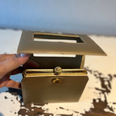 A New York Weekend - Vintage 1950s Gold Leather Square Clutch Handbag Purse 