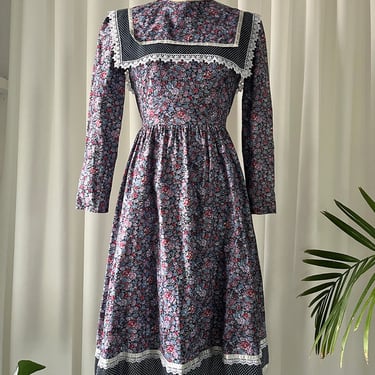 80s Gunne Sax Blue Floral Dress