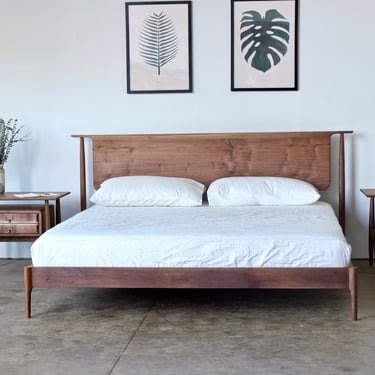 Danish Design Solid Hardwood Bed | Minimalist Wood Bed Frame | Mid Century Bed | Mid Century Modern Bedroom Furniture 