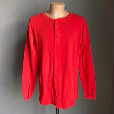 Vintage Britches Henley Shirt / Red Henley Vertical Weave Shirt / Vintage Red Henley Shirt Large / Vintage 60s 70s Henley Shirt Large 