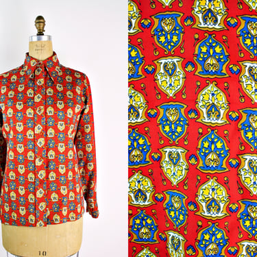 60s Groovy Shirt / 1970s Tops / 60s Novelty Tops / Long Sleeve Shirt 