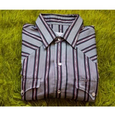 Vintage H Bar C Ranchwear Pearl Snap Shirt - 1970s - Striped - Long Tail - Cowboy - Vintage Western Wear 
