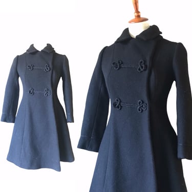 Vintage black princess double breasted structured wool coat size xs 