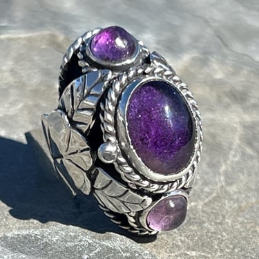 Vintage Mexico Adjustable Sterling Silver and Amethyst Stone Poison / Stash Ring c. 1950's 