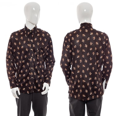 1970's Capri Brown Floral Disco Shirt Size L