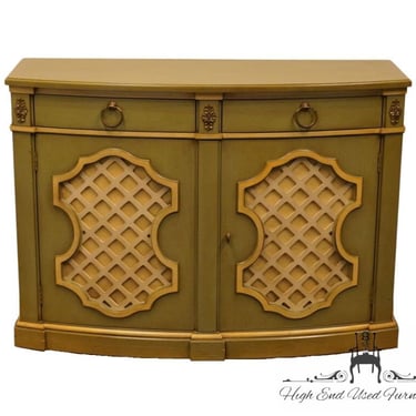 HENREDON Viennese Collection Rustic European Antiqued Green and Cream 42" Console Cabinet w. Lattice Panels 44-1700 