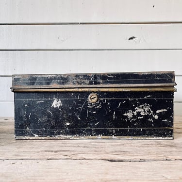 Vintage Metal Box | Cash Box | Black Metal Box | Craft Storage Card Box Card Display | Rustic Metal Storage | Industrial Desk Organization 