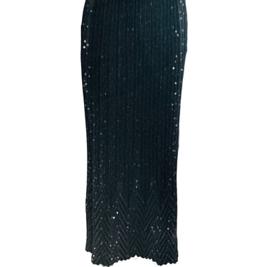 80's Jeanne Marc Collection Black Pleated Sequin Maxi Skirt