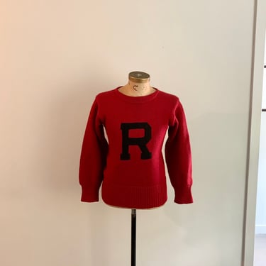 Vintage 1930s/40s red wool letter R sweater-size S/M 