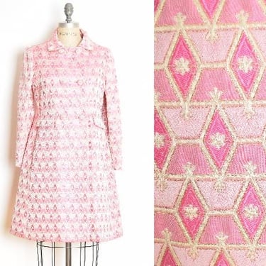 vintage 60s coat pink gold metallic brocade jacket diamonds babydoll S M clothing 