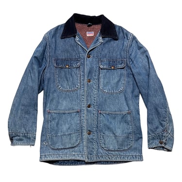 Vintage 1950s PENNEY'S BIG MAC Denim Chore Coat ~ size 40 / Medium ~ Work Jacket ~ Farm / Barn ~ Corduroy Collar / Blanket Lined 