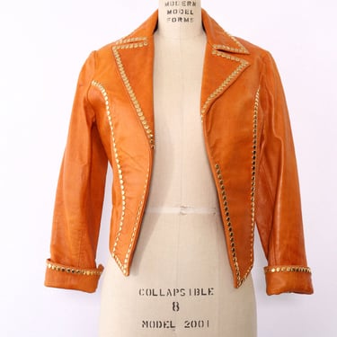 Studded Cognac Leather Jacket XS/S