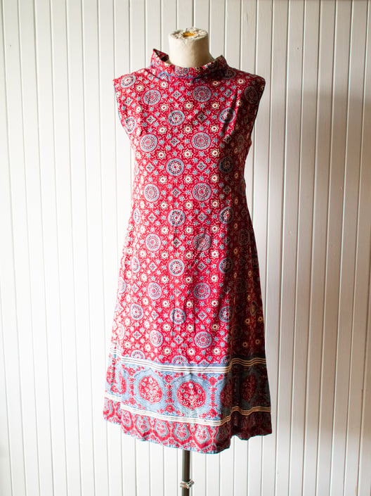 Vintage 1970s Red Indian Woven Dress Medium