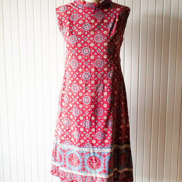 Vintage 1970s Red Indian Woven Dress Medium