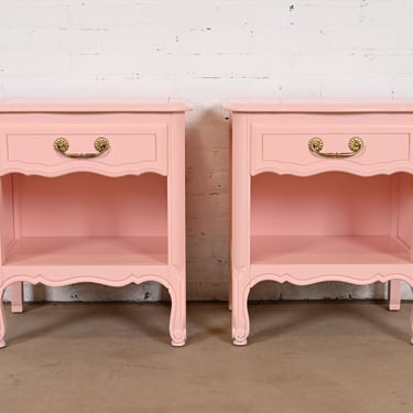 Henredon Style French Provincial Louis XV Pink Lacquered Nightstands, Newly Refinished