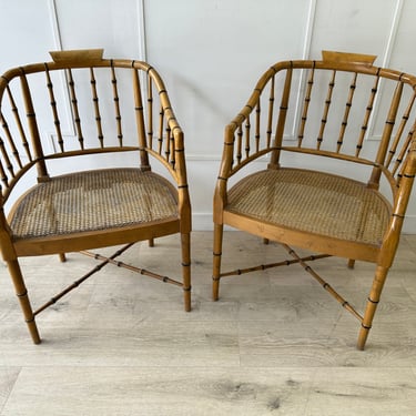 Century Chair Co Bamboo and Cane Arm/Club Chairs With Cushions