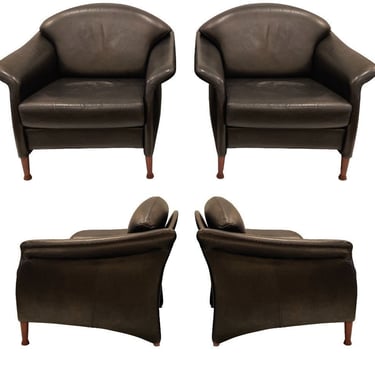 Pair Vintage Walter Knoll leather lounge chairs .  Germany  c. 1970 