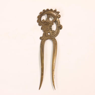 1910s 1920s Swirl Brass Tone Metal Prong Hair Fork Comb 