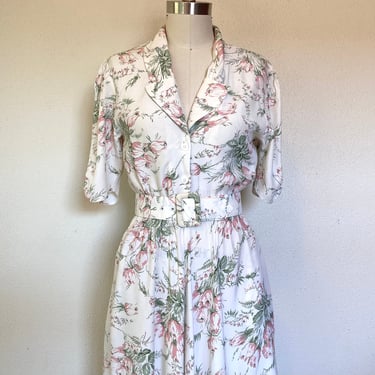 1980s does 40s rayon rose print dress 