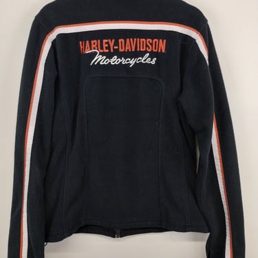 XL 00s Harley Davidson Women’s Black Fleece Jacket Zip-Up Polyester 1990s 2000s XLarge Motorcycle Biker Mall Goth 