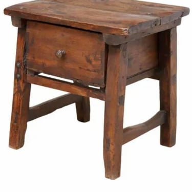 18th Century Spanish Colonial Baroque Style Carved Walnut Plank Top End Table Nightstand 