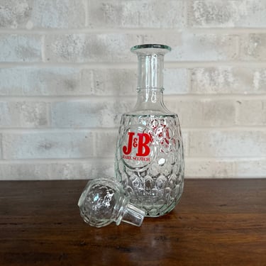 Antique J&B Scotch Decanter: Vintage Dimpled Glass Bottle with Original Stopper 