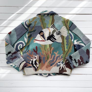 tapestry jacket 90s vintage Claire Murray Silverado tropical fish cropped woven blanket tapestry jacket 