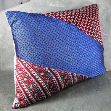 One of a Kind Necktie Pillow | London Nights #343 |  Red & Blue 13