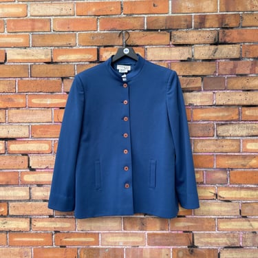 vintage 70s blue givenchy stand collar blazer / xl extra large 