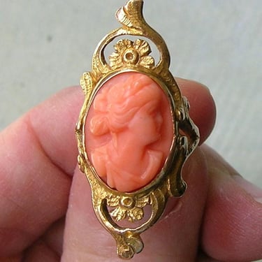 Antique Edwardian 14K Yellow Gold Coral Cameo Ring, 14K Gold Cameo  Ring, Old Coral Cameo Ring, Size 2.25 (#4472) 