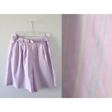 Vintage Pastel Shorts - 80s High Waisted Striped Candy Colored Shorts - Size 10 Large - 31