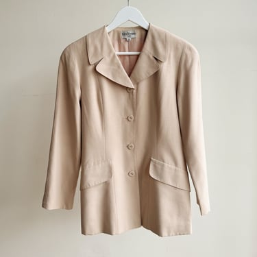 Beige Tailored 90's French Silk Blazer