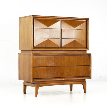 United Furniture Diamond Mid Century Walnut Highboy Dresser - mcm 