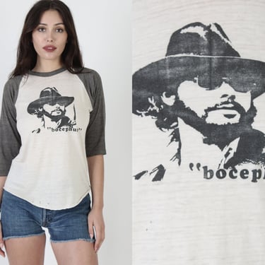 70s Hank Williams Jr T Shirt / 1980s Bocephus Outlaw Country Basetall Tee / Paper Thin Country Western 50 50 T Shirt 