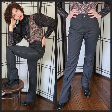 80s 70s Valentino Jeans Black Denim Pants Gold Bead Trim Extra Tall 