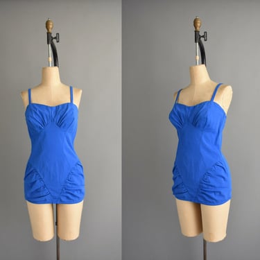 vintage 1950s swimsuit | Sea Nymph Blue Summer One Piece Swimsuit | Large XL | 50s swimsuit 