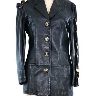 Gianni Versace Cut Out Safety Pin Leather Jacket