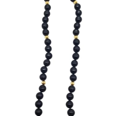 Obsidian and Gold Beaded Necklace 14k Gold 26.5