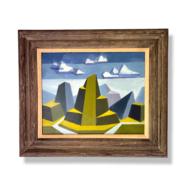 1950s Cubist Abstract Landscape Signed