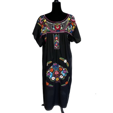 Vintage Ethnic Multicolor Dress, Mexican Dress, Ethnic Dress, Embroidered Dress, Vintage, Cotton Maxi, Fiesta Dress, Floral Embroidered 