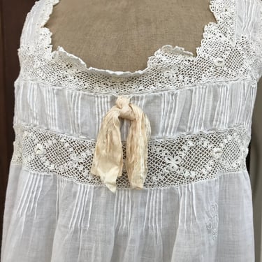 French Lace Nightgown, Irish Crochet, Monogram, Silk Ribbon, Antique French Heirloom Lingerie 