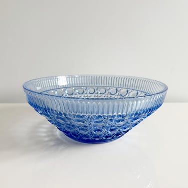 Windsor Blue Button and Cane Glass Bowl Federal Glass USA Vintage 1970s 
