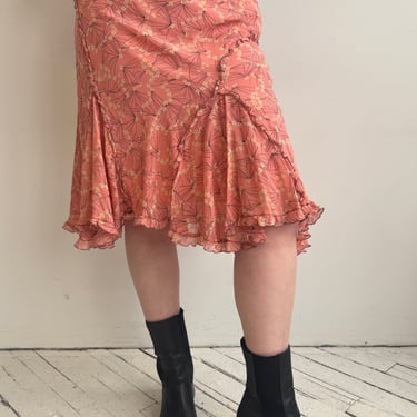 Vintage - Silk Peach Flowy Midi Skirt (XL-1X)