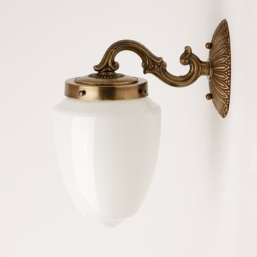 Ornate Cast Brass - Wall Sconce Lighting - Indoor or Outdoor - White Glass Shade 