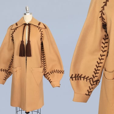 RARE 1930s Jacket / 30s Avant Garde Sculptural Felt Coat / Oversized Contrast Laced Seams 
