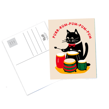 Holiday Cat Postcards - Little Drummer Cat