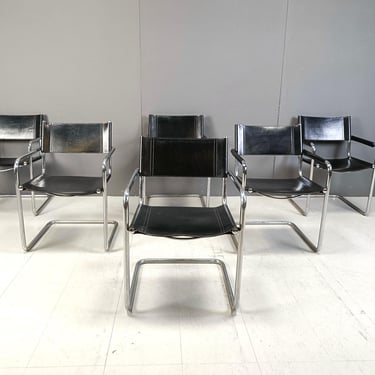 Set of 6 armchairs by Linea Veam - 1980s - cantilever leather idning chairs - vintage dining chairs - vintage  dining chairs - bauhaus chair 