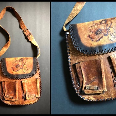 Vintage 1960s hand crafted artisan shoulder bag | ‘60s OOAK hand tooled leather hippie purse 