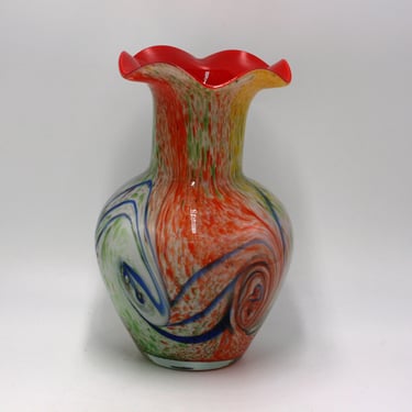 vintage Art Glass Vase with Ruffled Edge 
